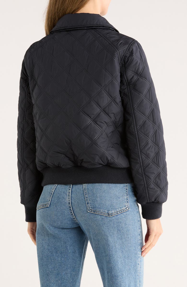 Bernardo Diamond Quilted Bomber Jacket, Alternate, color, Navy
