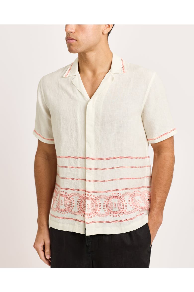 Maitan Linen Relaxed-Fit Shirt, Alternate, color, White Sand/Summer Red
