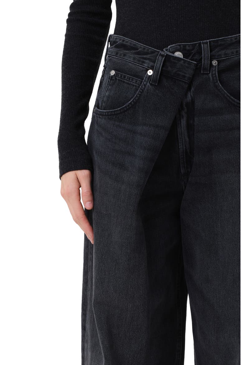 Vana Fold Waistband Wide Leg Jeans, Alternate, color, ARCANE DARK BLACK