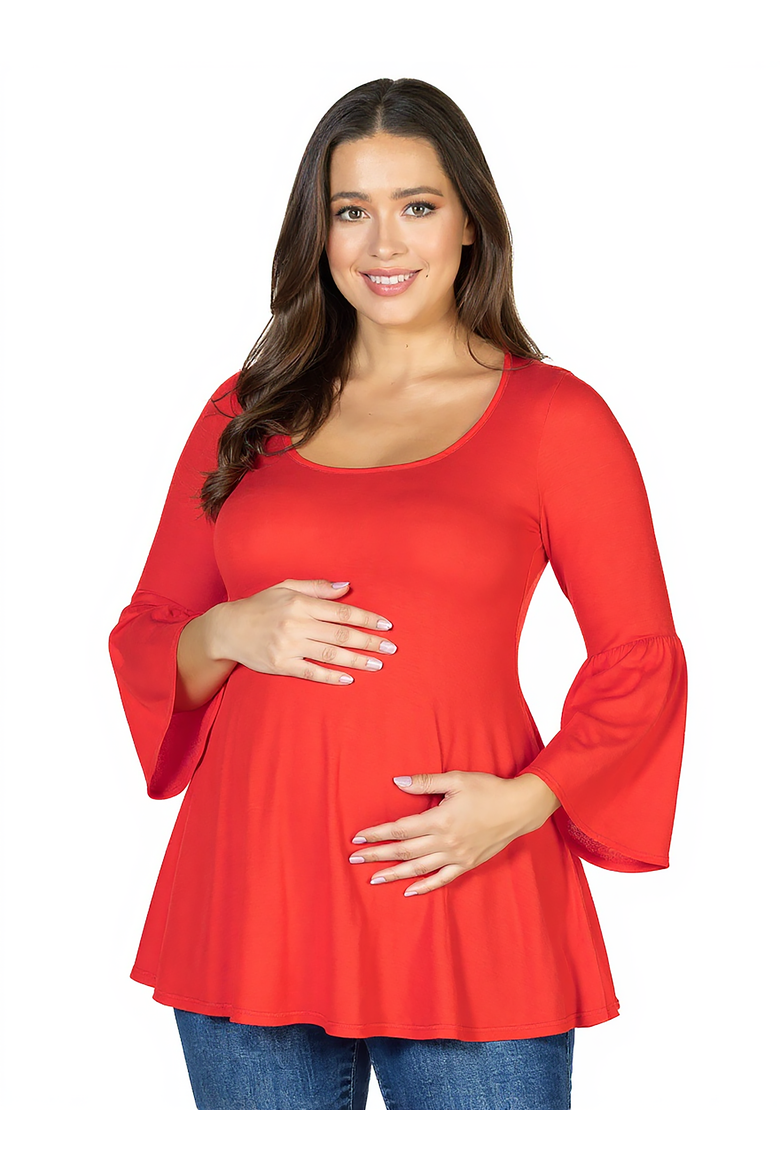 Long Bell Sleeve Flared Maternity Tunic Top, Main, color, Red