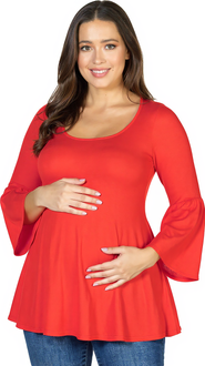 24seven Comfort Apparel Long Bell Sleeve Flared Maternity Tunic Top