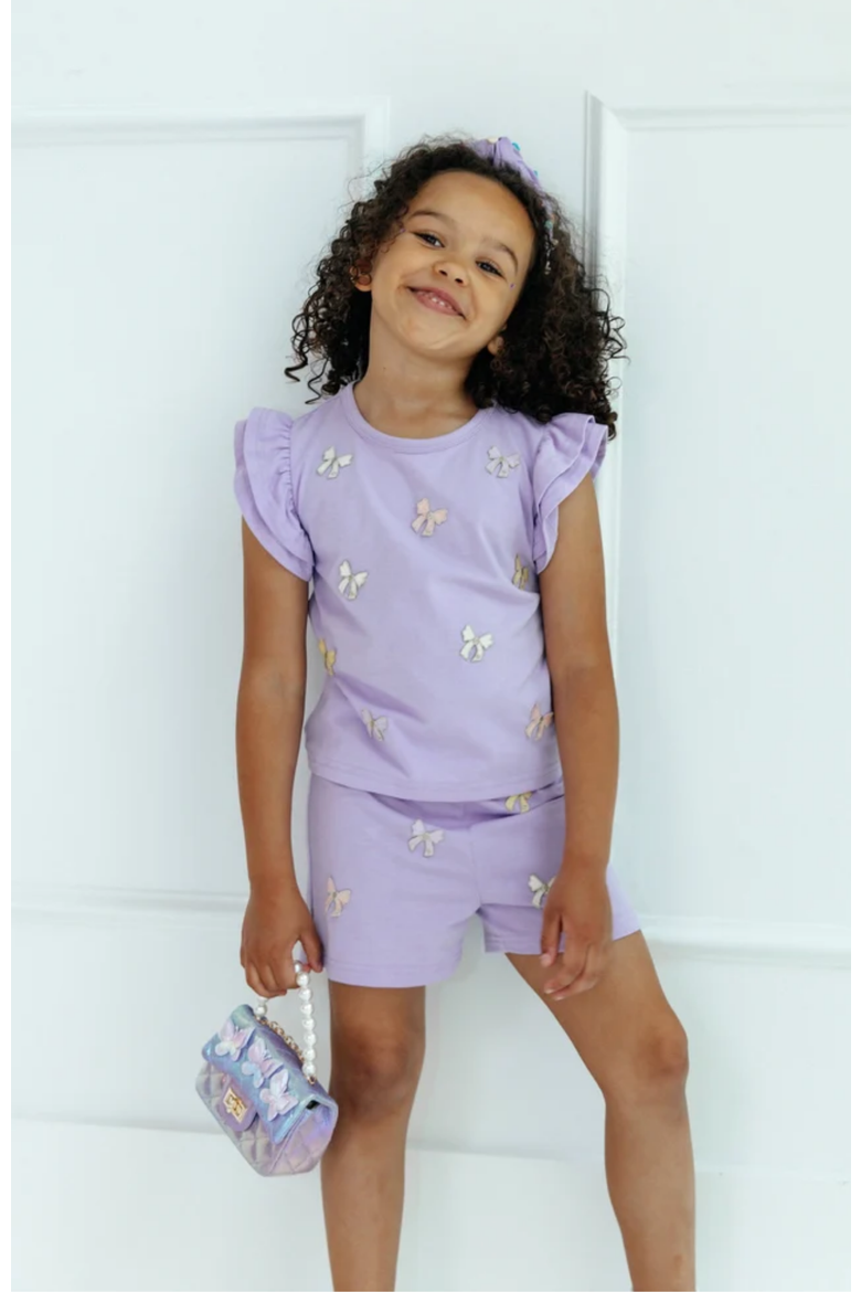 Lavender Pretty Bows Short Set, Alternate, color, Purple