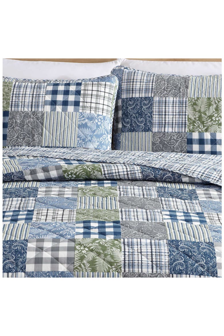 Cozy Plaid Cotton Quilt 3-Piece Set, Alternate, color, BLUE/ GREEN