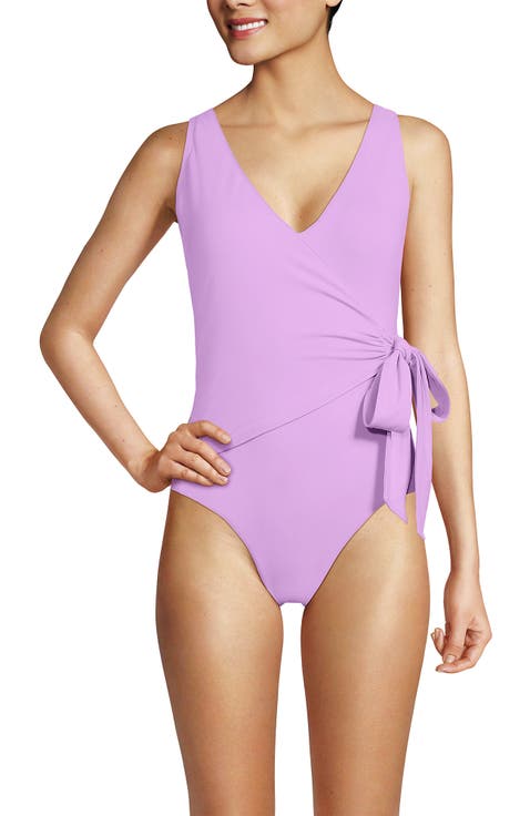 Chlorine Resistant Side Tie Wrap High Leg One Piece Swimsuit