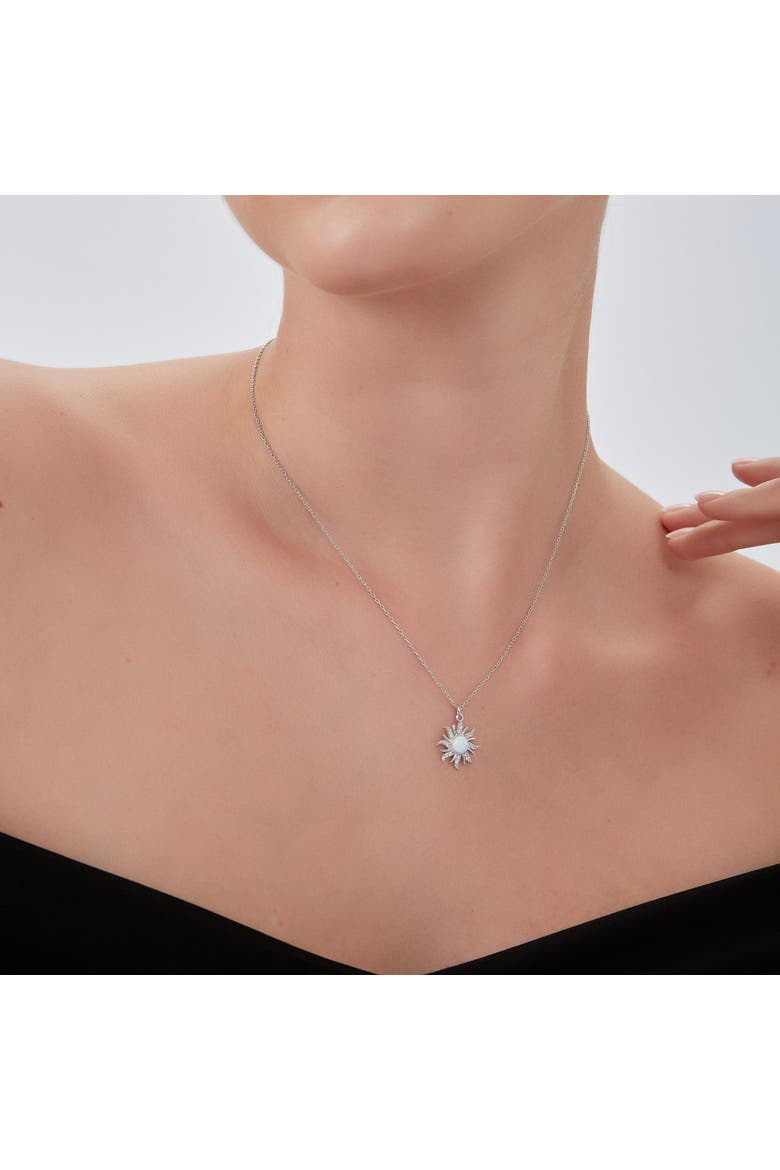 White Opal Sun & Sunburst Necklace in Sterling Silver, Alternate, color, Silver