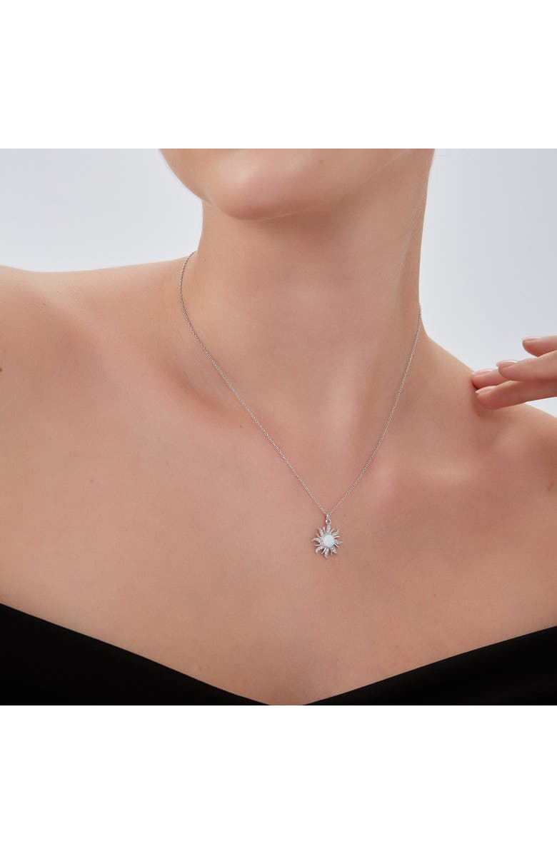 Spero London White Opal Sun & Sunburst Necklace in Sterling Silver, Alternate, color, Silver
