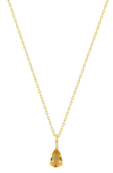 14K Gold Pear Cut Citrine Pendant Necklace