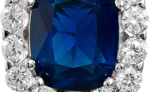 Savvy Cie Jewels Blue & White Cubic Zirconia Halo Stud Earrings In Metallic