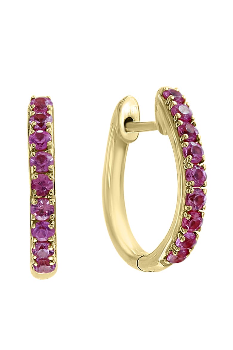 14K Yellow Gold ,Pink Sapphire Hoop Earrings, Main, color, 14K Yellow Gold
