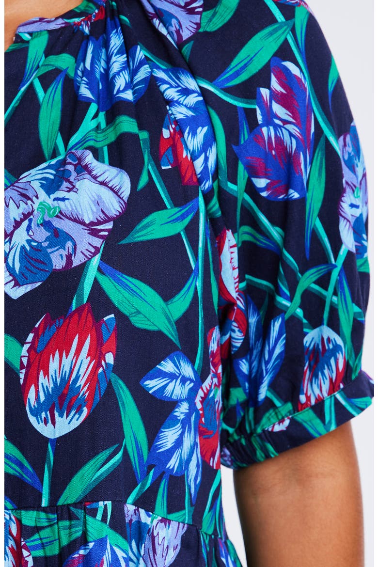 Nautical Flower Linen Blend A-Line Dress, Alternate, color, NAVY/ GREEN