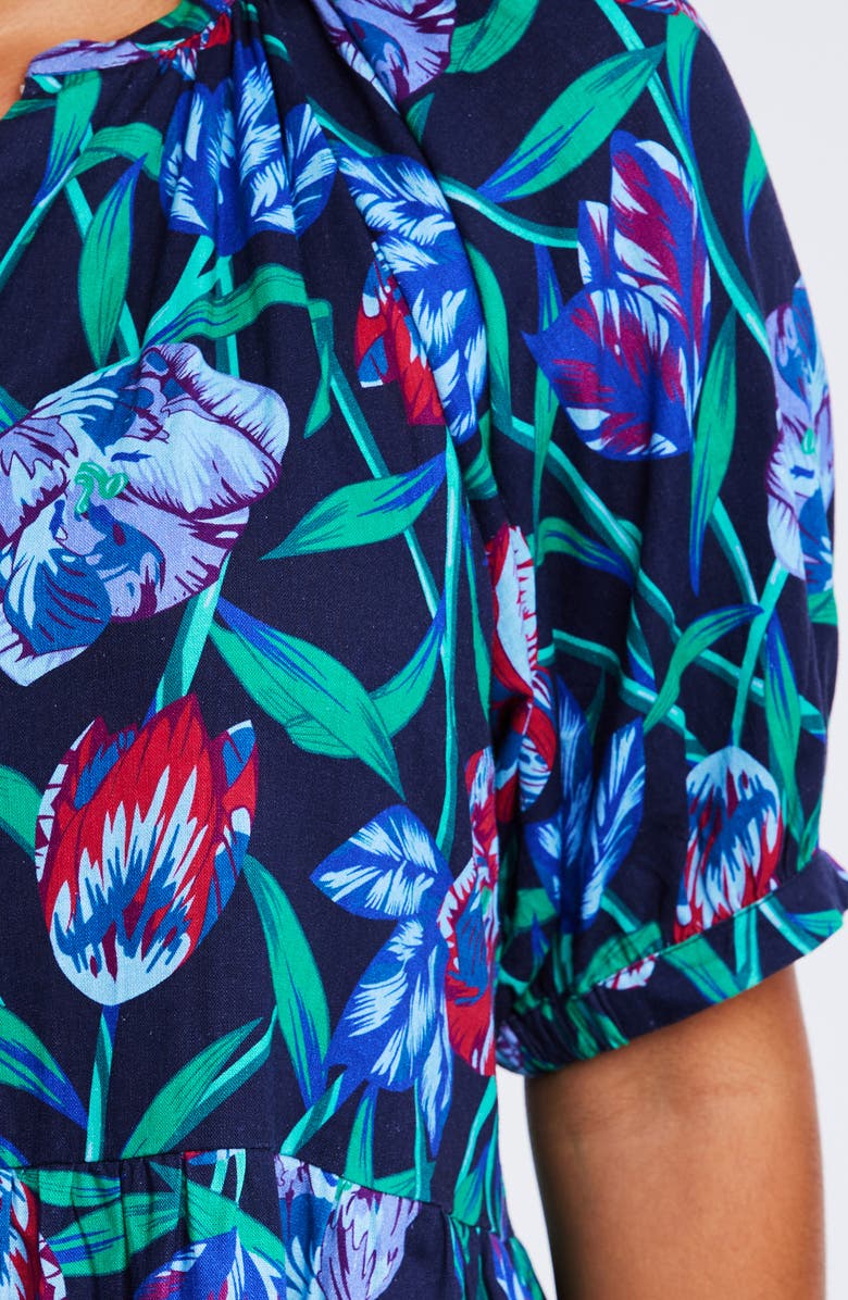 Estelle Nautical Flower Linen Blend A-Line Dress, Alternate, color, 