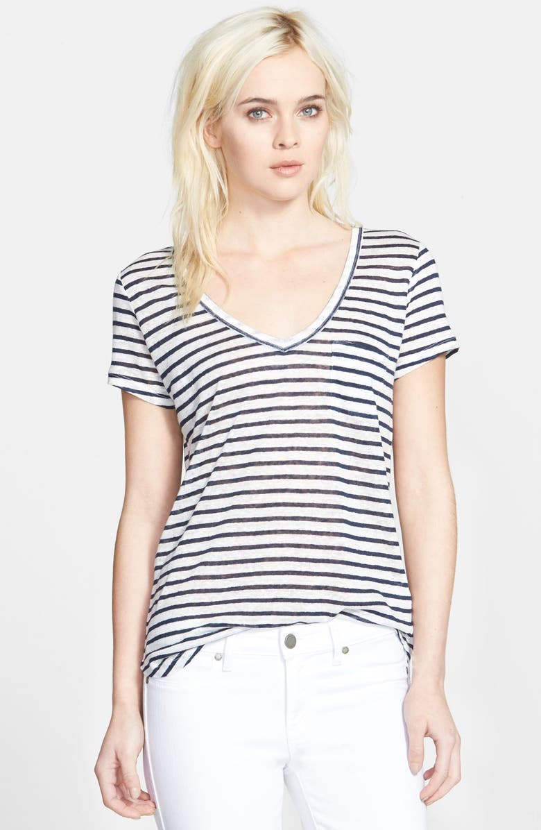 PAIGE 'Lynnea' Stripe V-Neck Pocket Tee, Main, color,