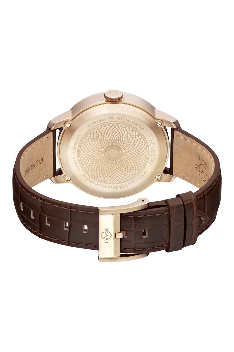 Men's Rovescio Croc Embossed Leather Strap Watch, 42mm, Alternate, color, BROWN