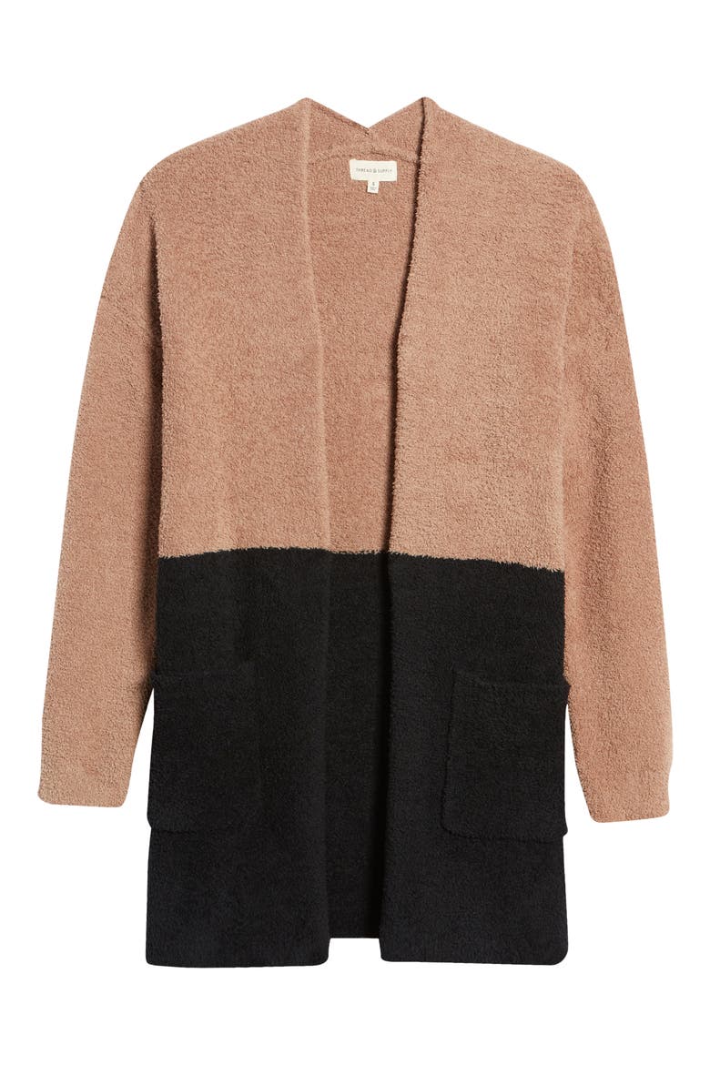 Cozy Color Block Cardigan, Alternate, color, MOCHA/BLACK