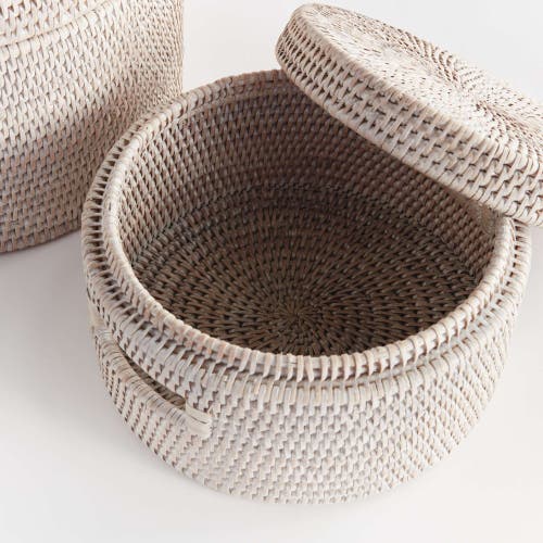 Napa Home & Garden Burma Rattan Round Lidded Boxes Set Of 2 In White