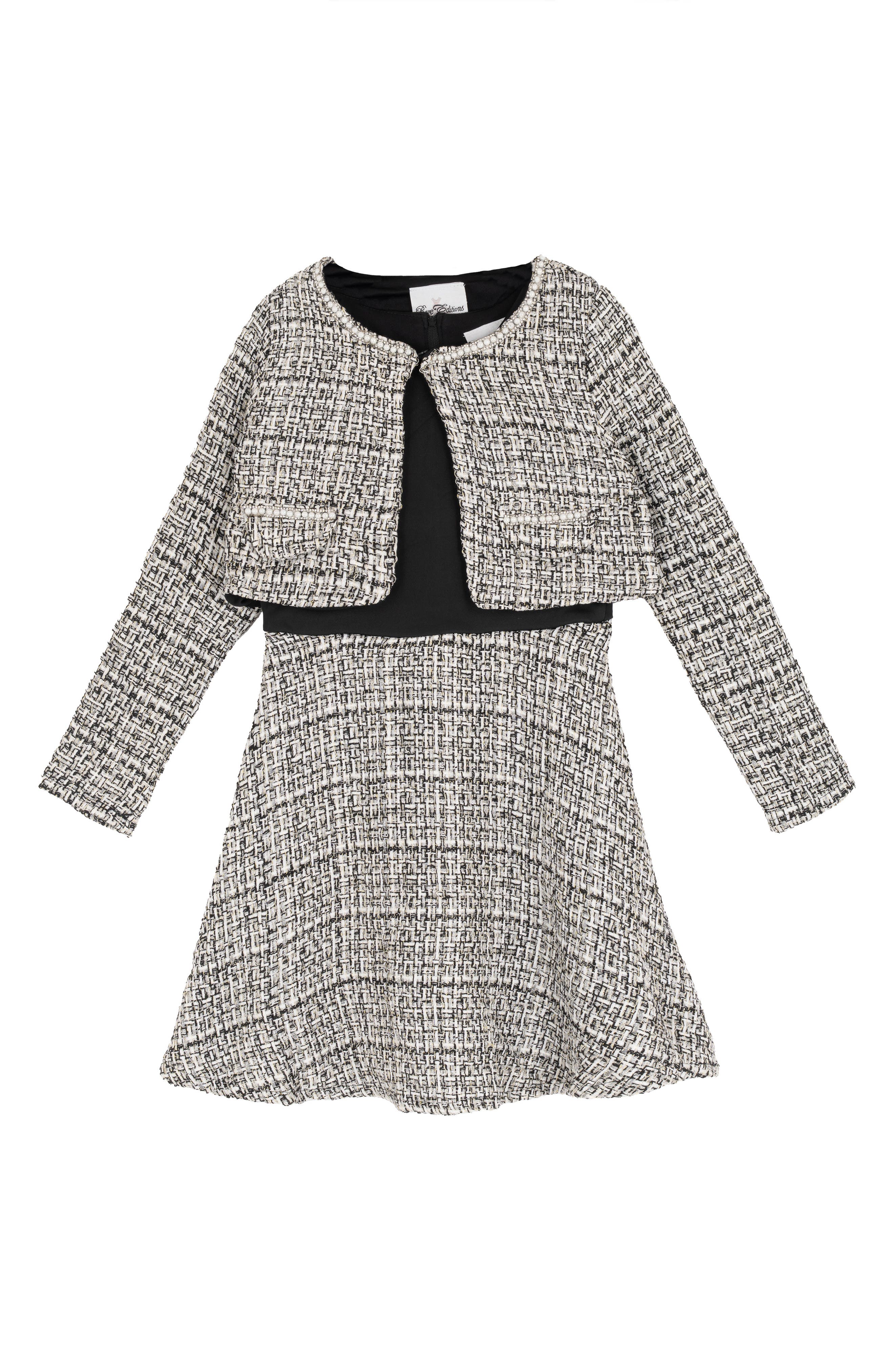 Rare Editions Kids' Bouclé Tweed Dress & Jacket Set