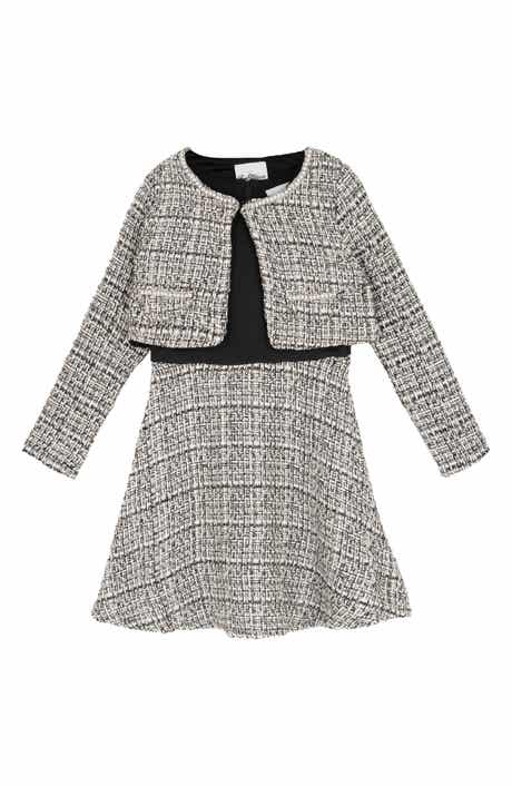 Rare Editions Kids' Bouclé Tweed Dress & Jacket Set
