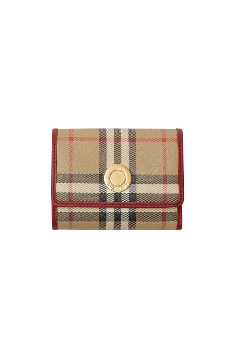 Burberry Small Check Folding Wallet, Main, color, Archive Beige/Ruby Red