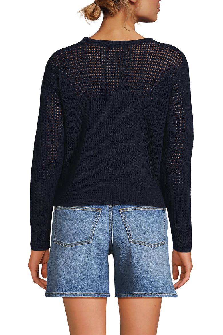 Cotton Viscose Mesh Jacquard Crew Neck Sweater, Alternate, color, Radiant Navy