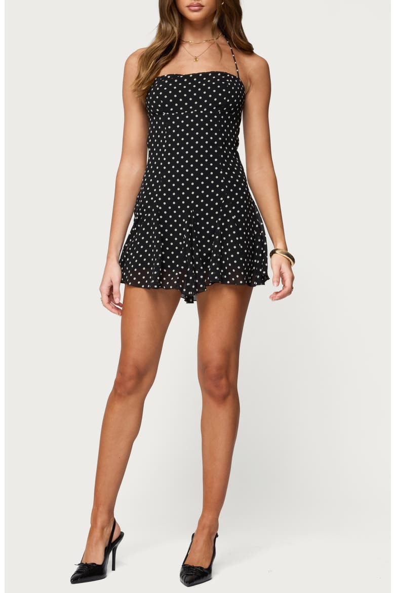 Ariah Dot Halter Minidress, Main, color, BLACK-AND-WHITE