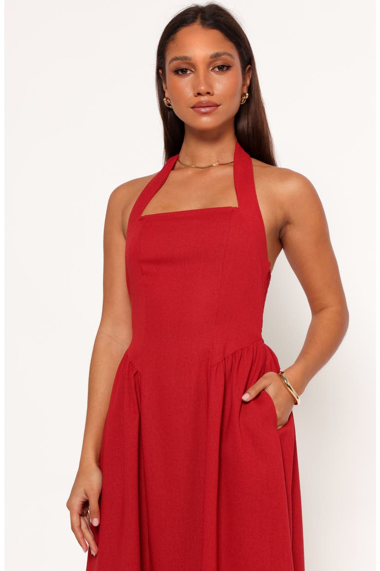 Ramona Linen Halter Midi Dress, Alternate, color, RED