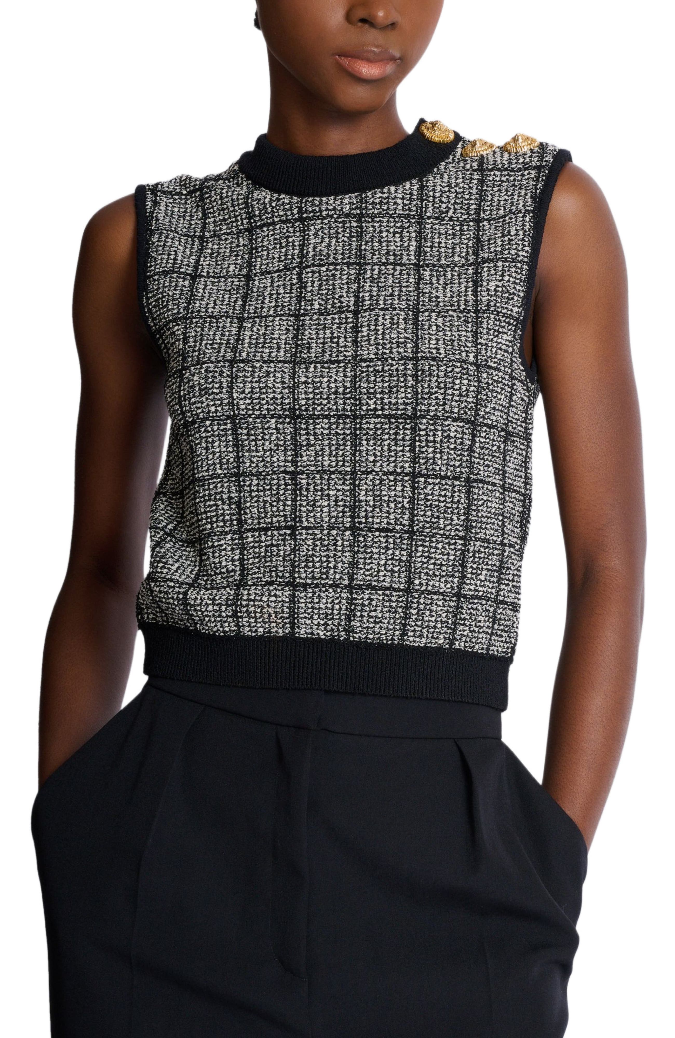 Tweed crop top with buttons