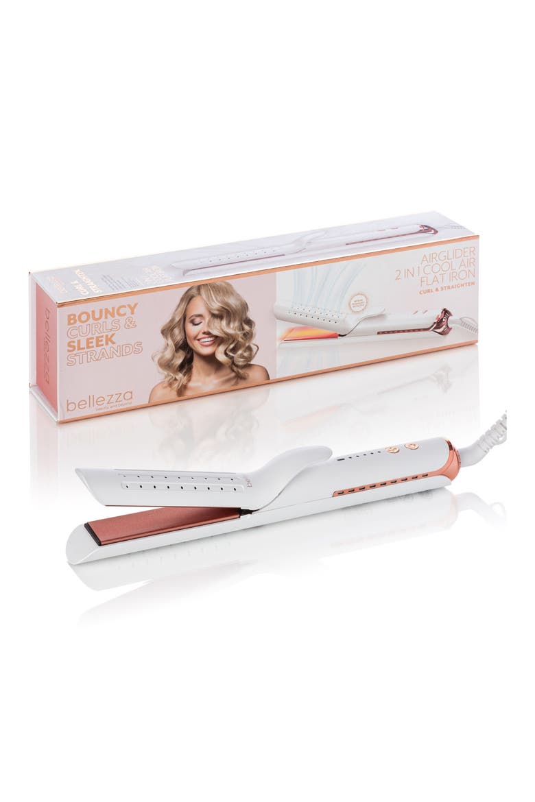Airglider 2-in-1 Cool Air Flat Iron/Curler, Main, color, WHITE/ PINK ROSE