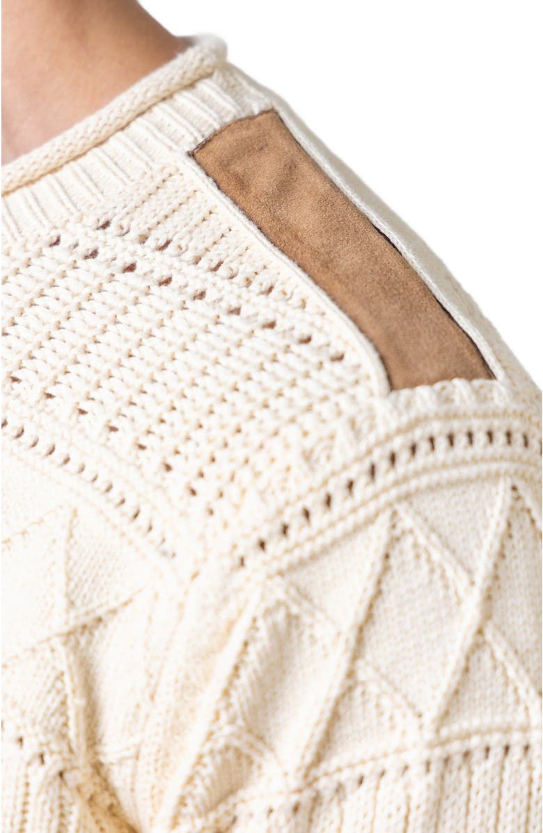 Hope & Henry Men's Organic Cable Sweater with Suede Detail, Alternate, color, 