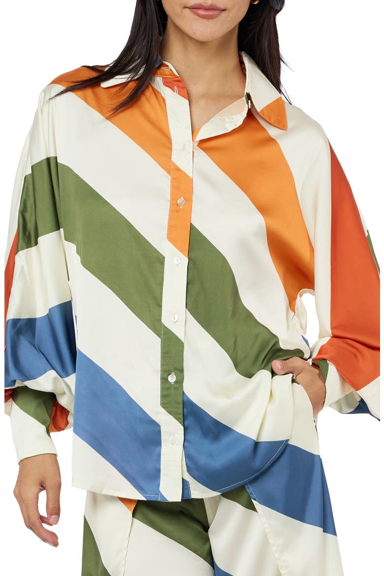 Kenia Stripe Satin Chiffon Button-Up Shirt, Main, color, WHITE MULTI
