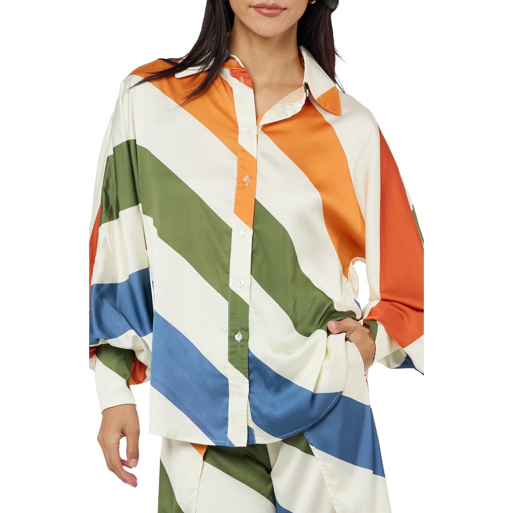 Ciebon Kenia Stripe Satin Chiffon Button-up Shirt In Multi
