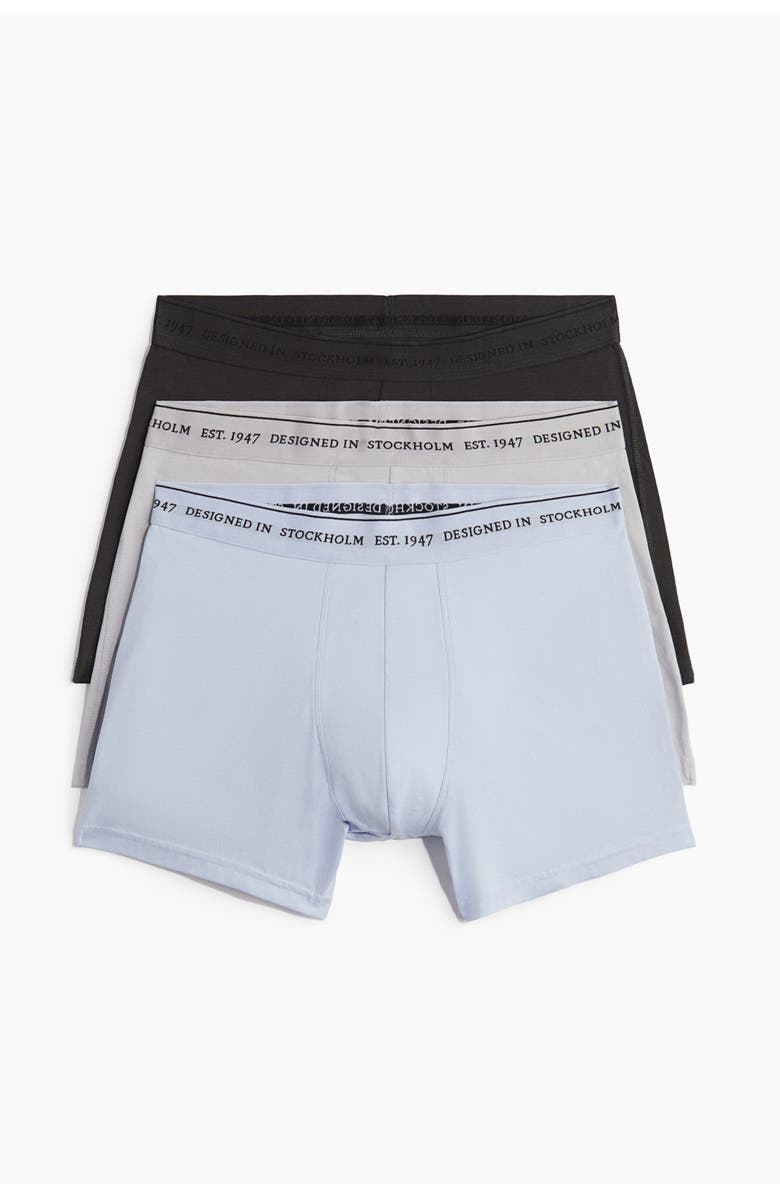 H&M 3-pack Coolmax<sup>®</sup> Mid Trunks, Main, color, Light Blue/Dark Gray