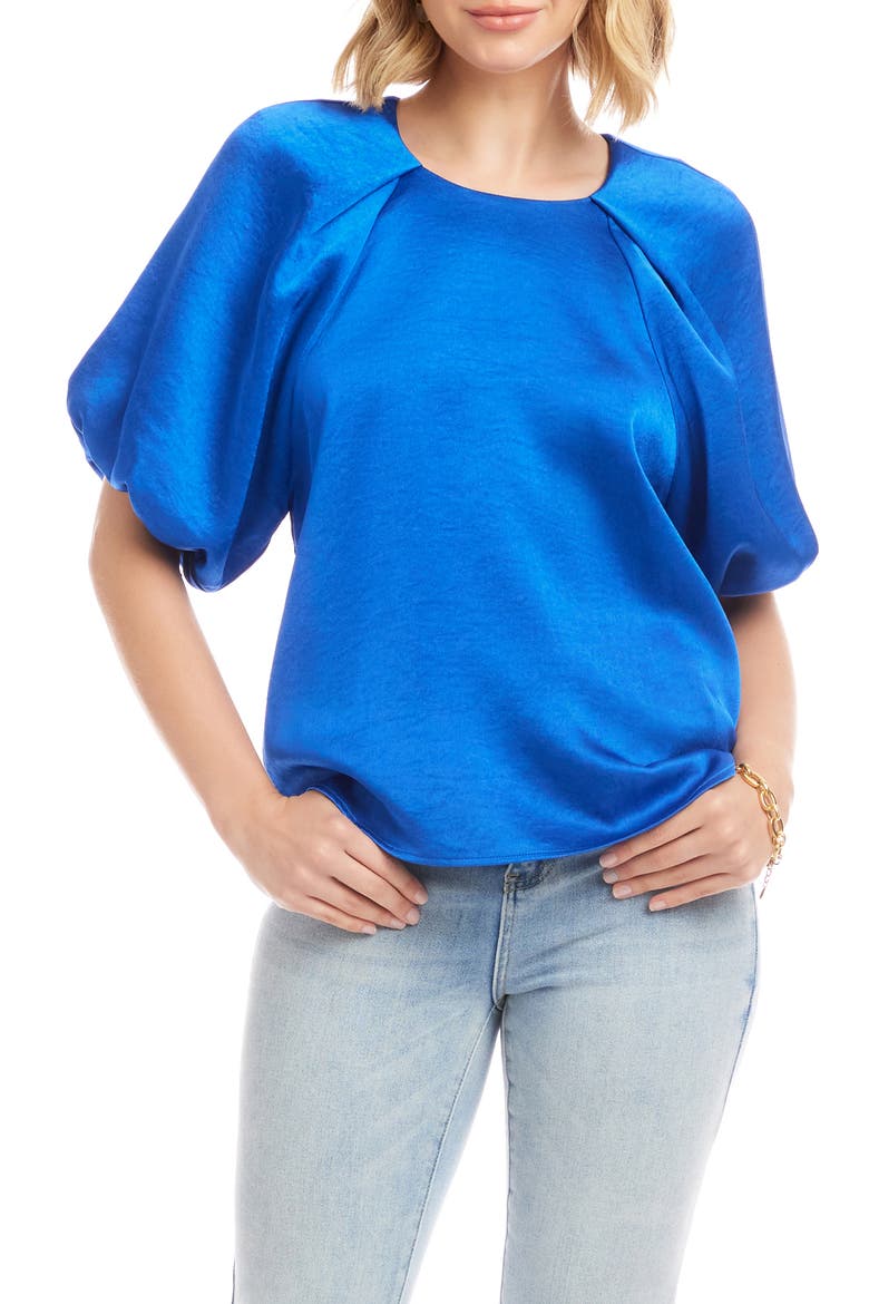 Puff Sleeve Satin Top, Main, color, SAPPHIRE BLUE