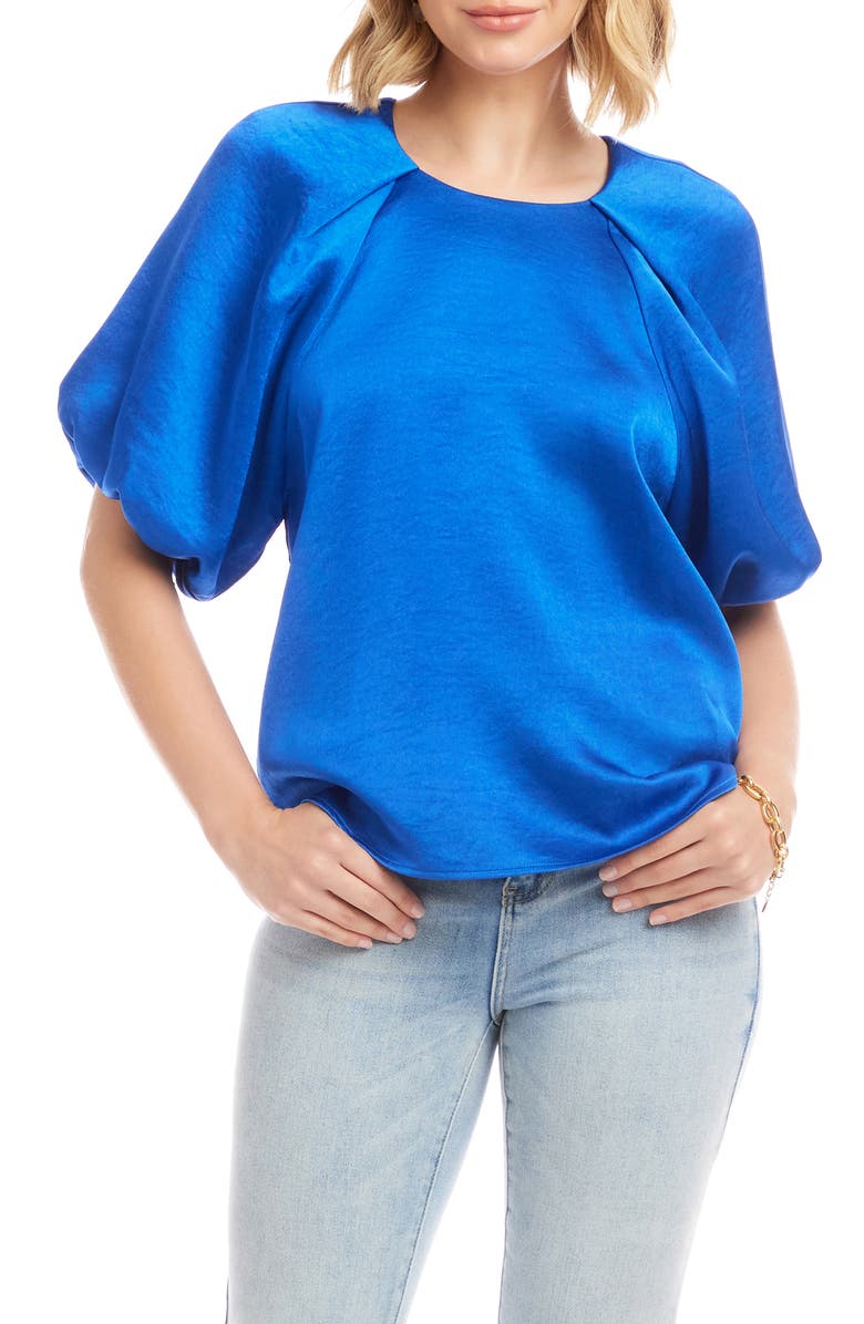 Karen Kane Puff Sleeve Satin Top, Main, color, Sapphire Blue