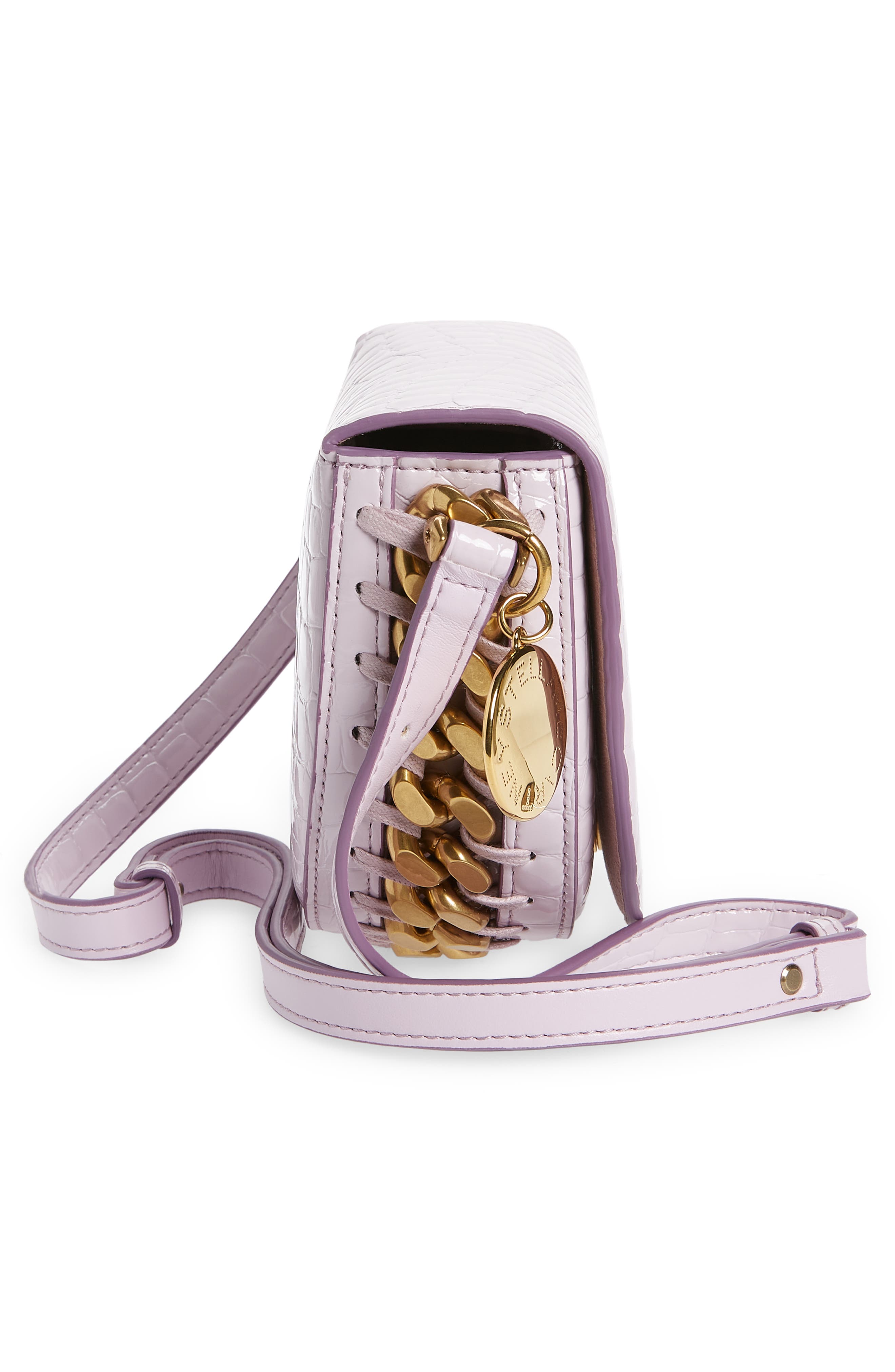 Stella McCartney Small Frayme Croc Embossed Faux Leather Shoulder Bag, Alternate, color, 