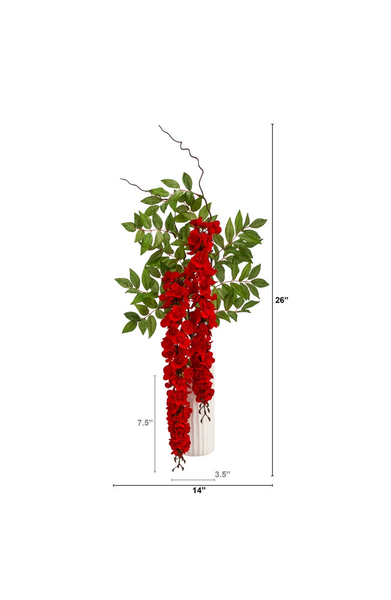 NEARLY NATURAL 26-in Wisteria Artificial Arrangement in White Vase, Alternate, color, Red