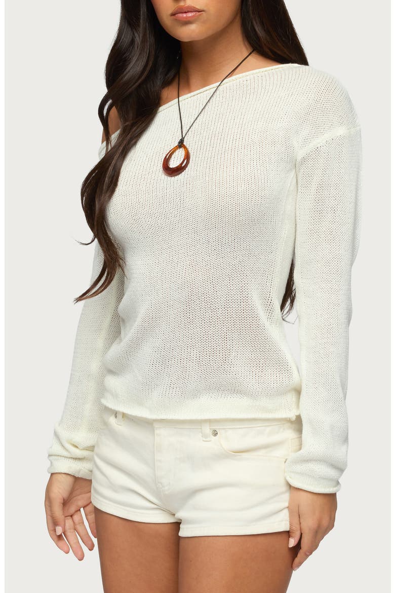 One-Shoulder Open Stitch Sweater, Alternate, color, CREAM