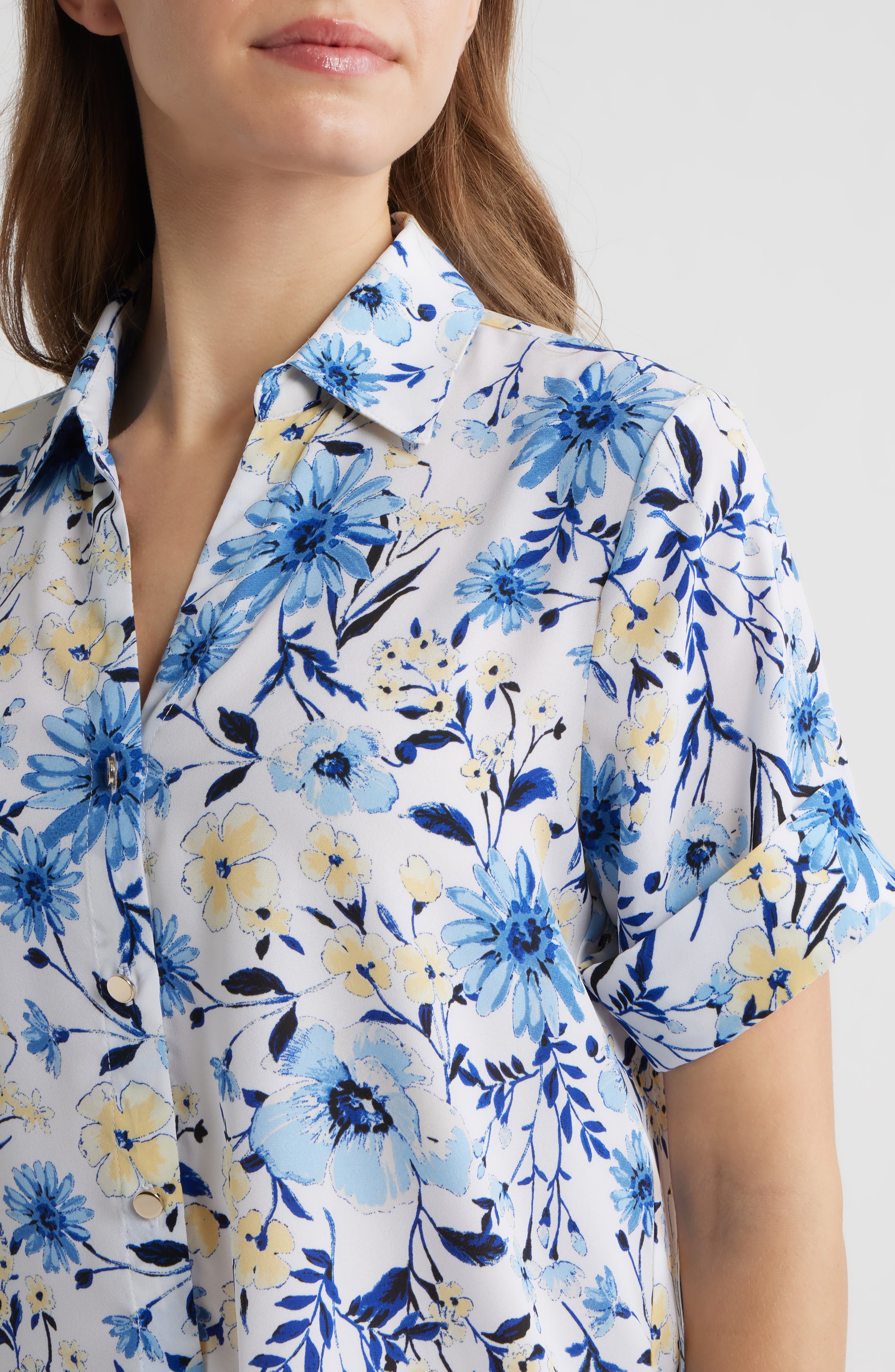AK ANNE KLEIN Floral Short Sleeve Button-Up Top (Women) | Nordstrom