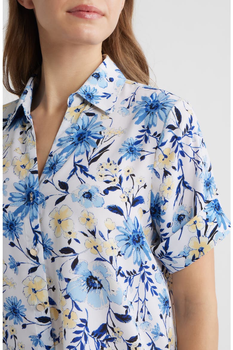 Floral Short Sleeve Button-Up Top, Alternate, color, CRISP WHITE MULTI