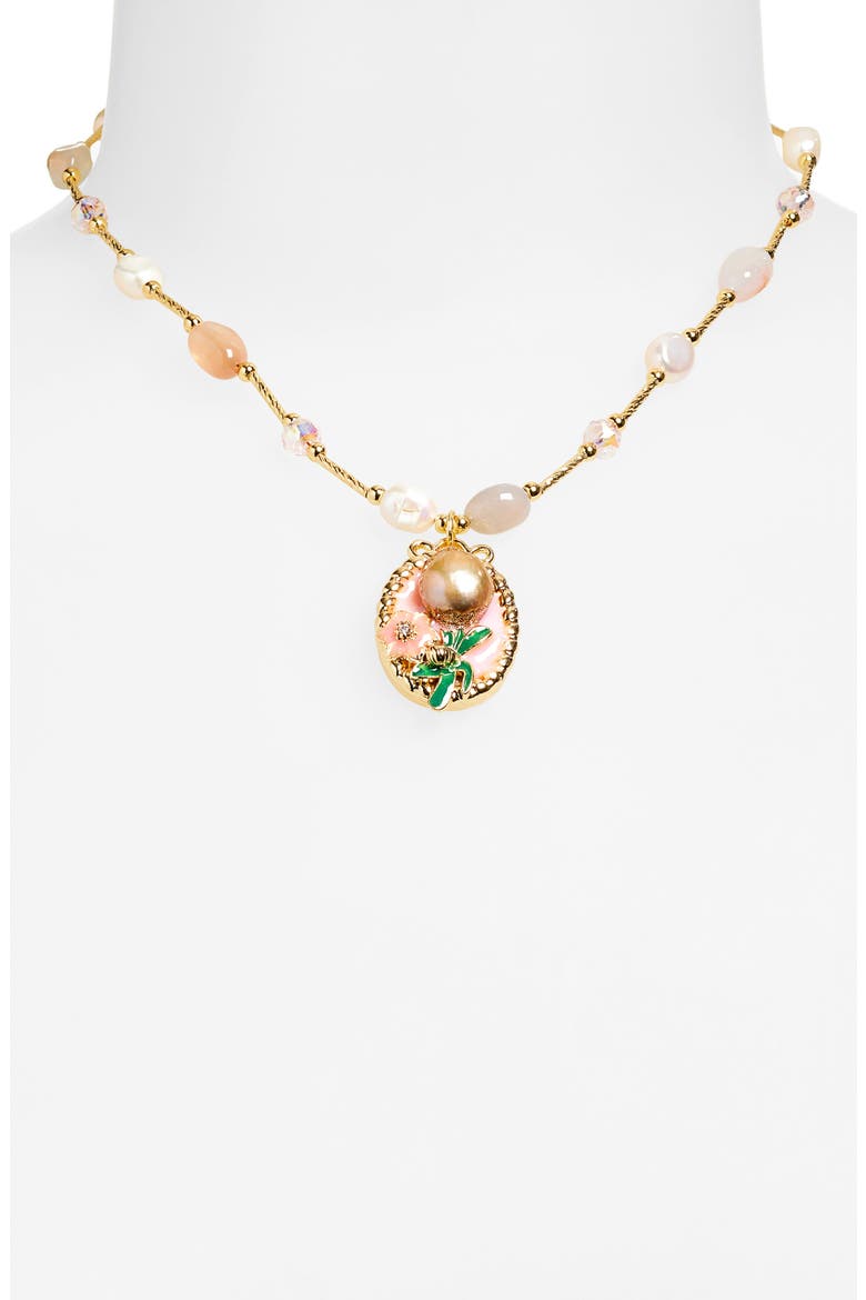 Eliana Flower Beaded Imitation Pearl Charm Necklace, Alternate, color, GOLD