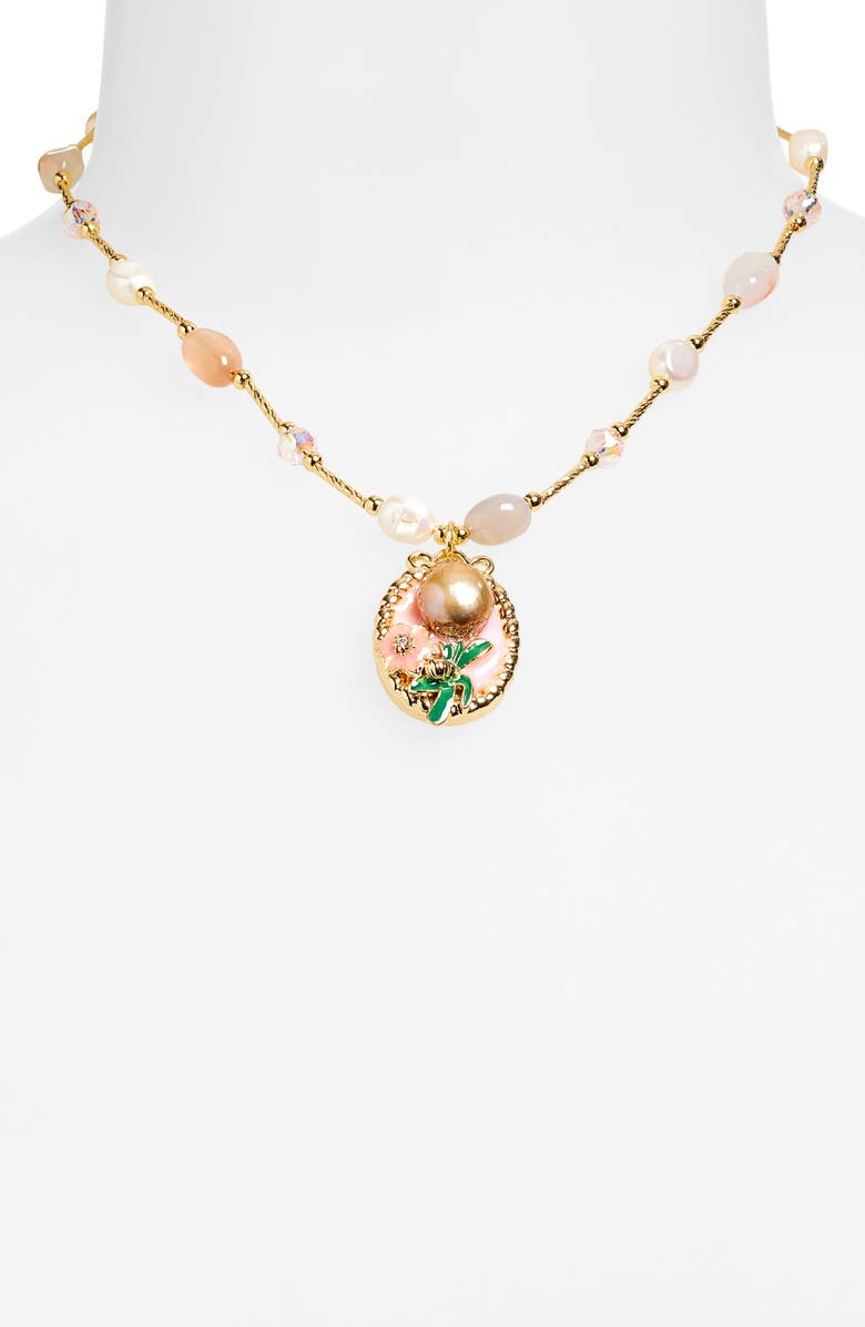 EYE CANDY LOS ANGELES Eliana Flower Beaded Imitation Pearl Charm Necklace, Alternate, color, Gold