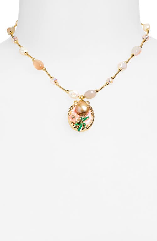 Eye Candy Los Angeles Eliana Flower Beaded Imitation Pearl Charm Necklace In Gold