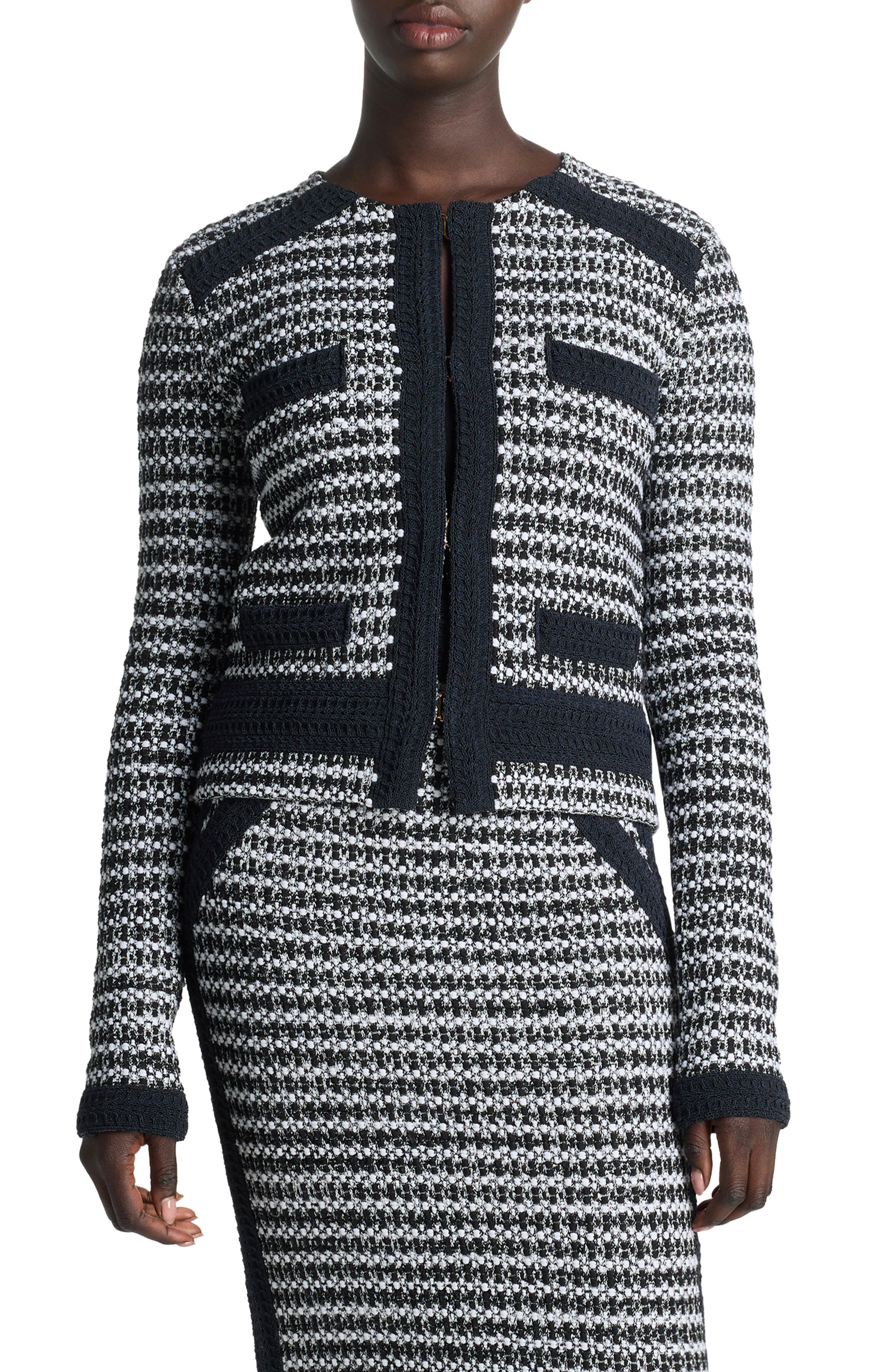 Bicolor Mixed Knit Crop Jacket