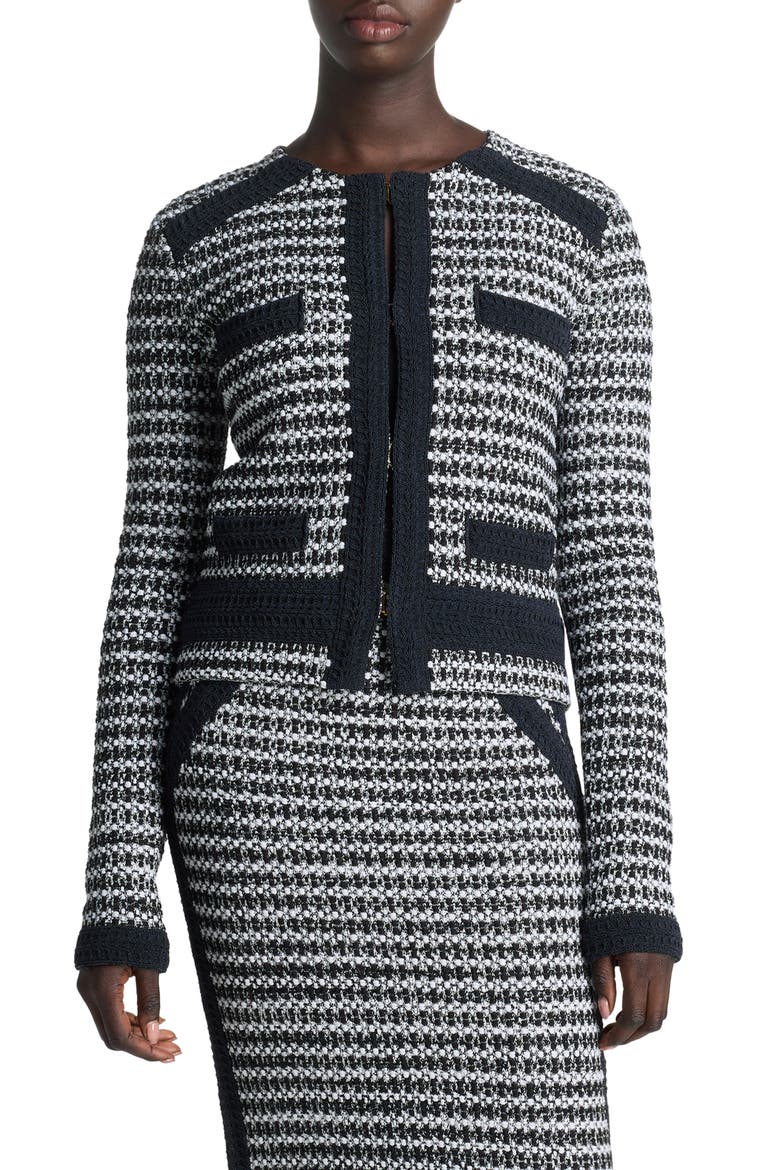 Bicolor Mixed Knit Crop Jacket, Main, color, BLACK/ IVORY MULTI