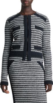 ST. JOHN Bicolor Mixed Knit Crop Jacket