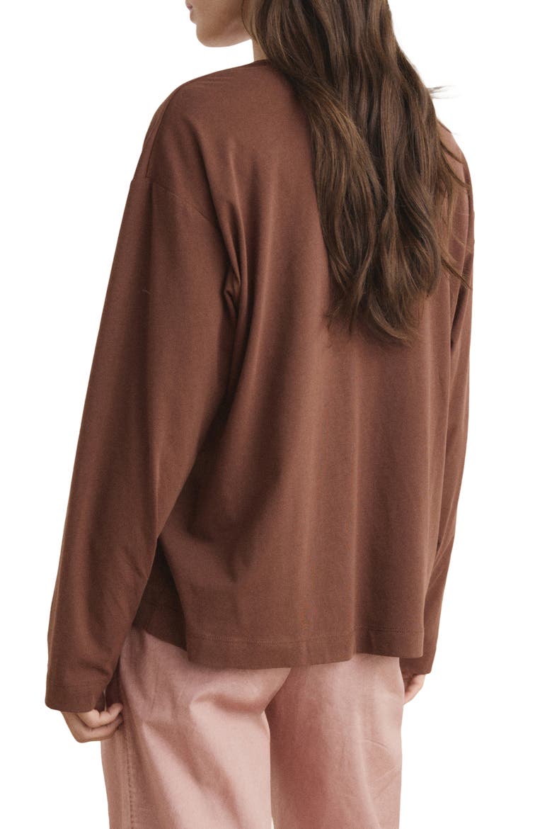 Long Sleeve Cotton V-Neck Pajama Top, Alternate, color, BROWN