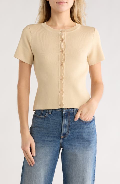 Scallop Short Sleeve Knit Cardigan