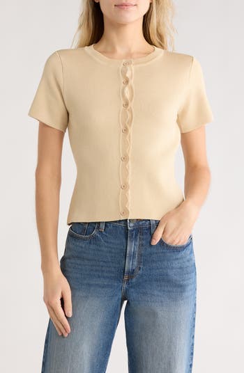 NSR Scallop Short Sleeve Knit Cardigan | Nordstromrack