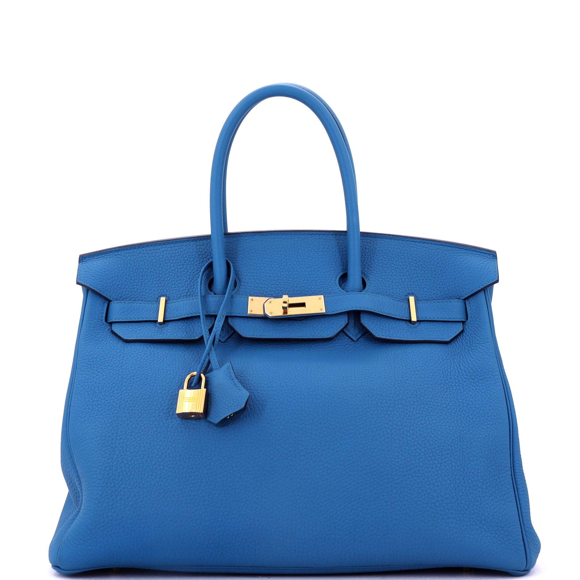 Pre-Owned Hermes Birkin Handbag Blue Togo with Gold Hardware 35, Main, color, 