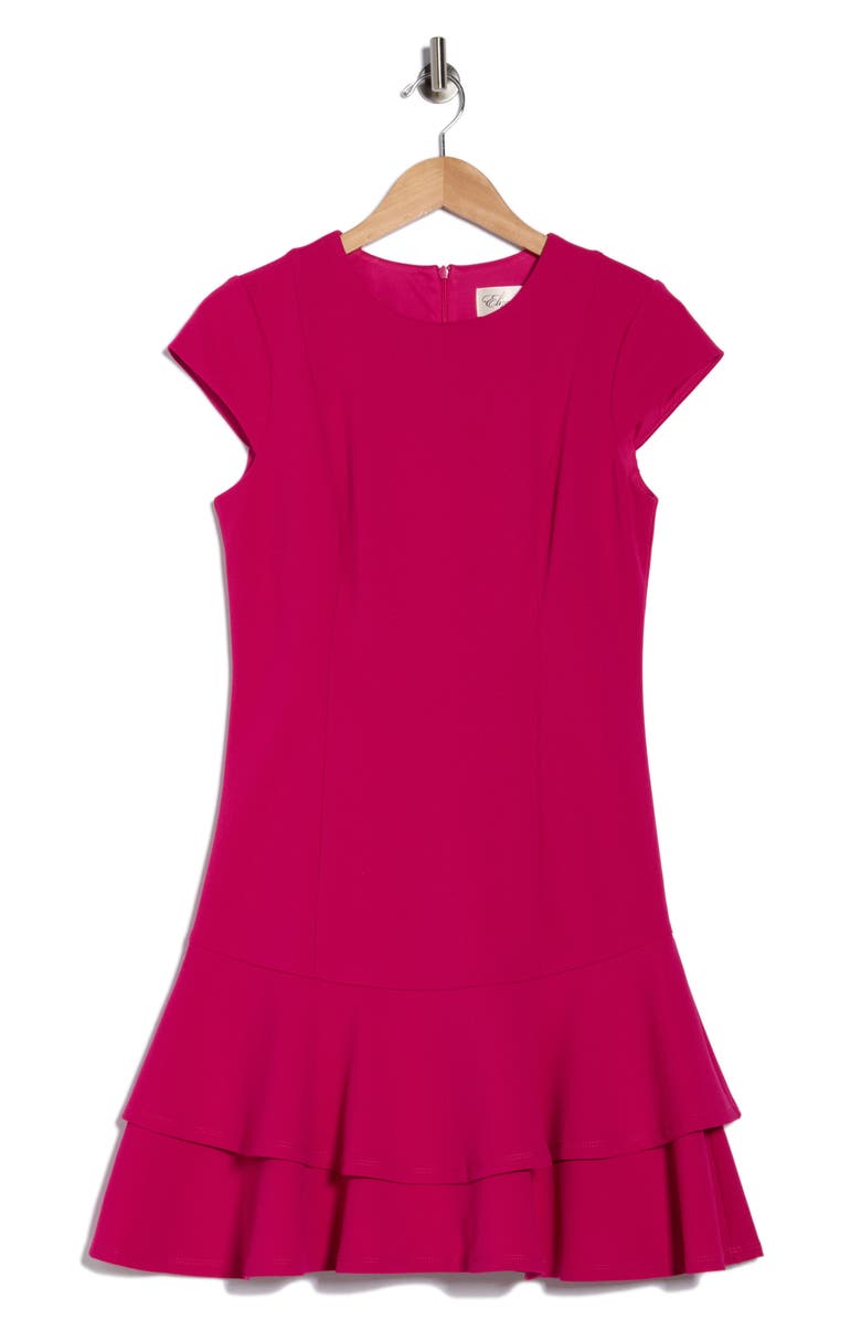 Eliza J Cap Sleeve Double Ruffle Minidress, Alternate, color, Magenta