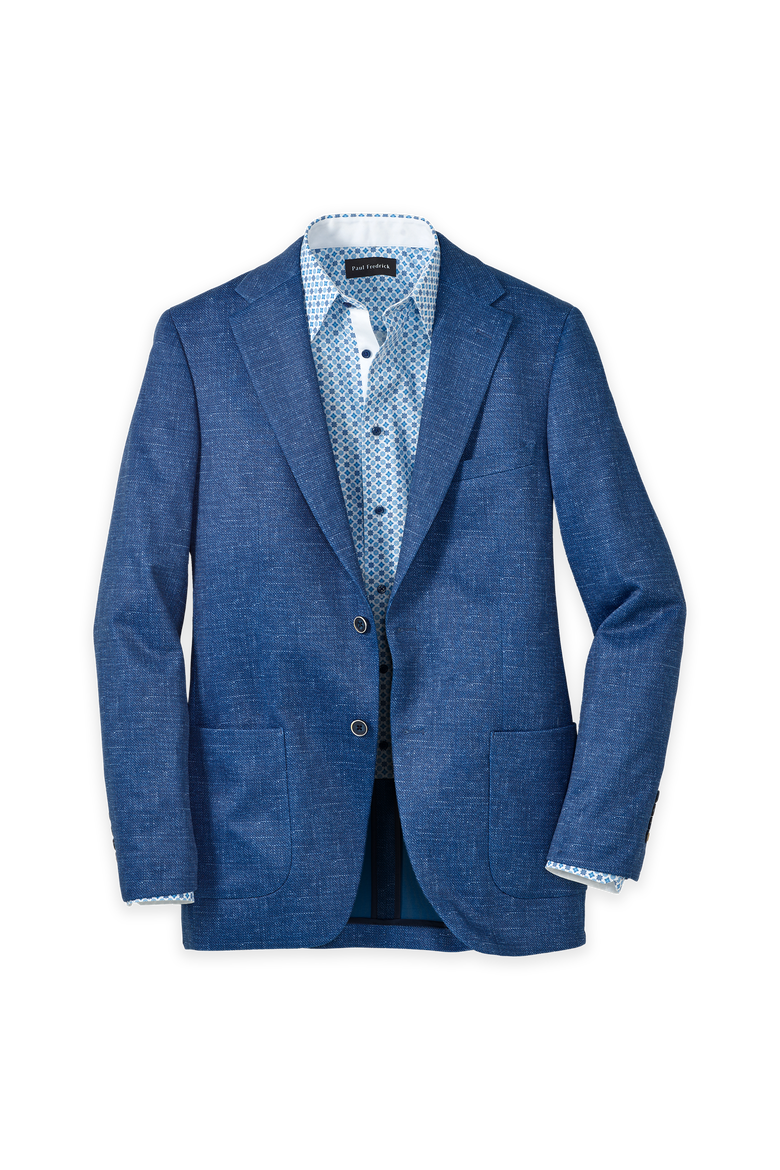 Cotton Blend Single Breasted Notch Lapel Knit Sport Coat, Main, color, Blue